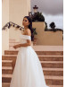 Off Shoulder White Organza High Split Classic Wedding Dress